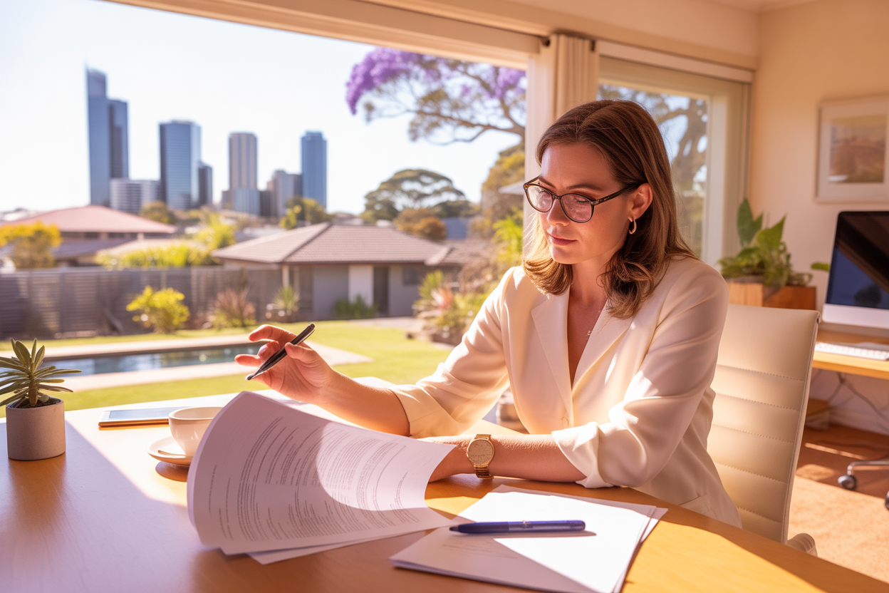 Licensed settlement agent at her desk managing compliance work