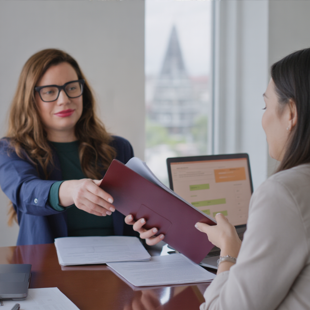 Stacey handing over the compliance framework to a client