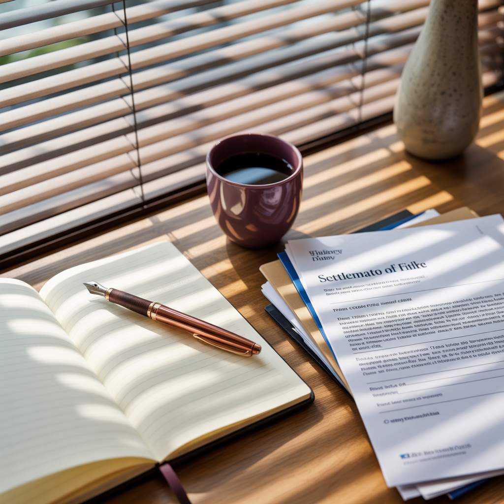 Timber desk with compliance documents